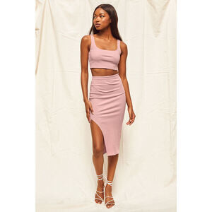 Lulus Set For Life Blush Pink Ribbed Bodycon Two-piece Dress - Size M